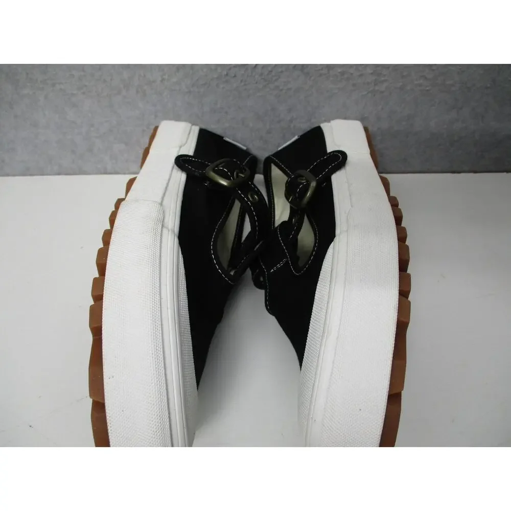 Vans Shoes Womens Sz 9 Black Mary Jane Buckle Strap Canvas White Toe Casual